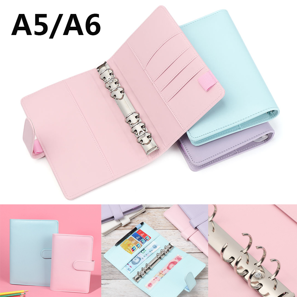 JUICYPEACHNU A6/A5 Office Supplies with Buckle Loose Leaf Refillable Notebook File Folder Notepad Cover PU Leather Ring Binder