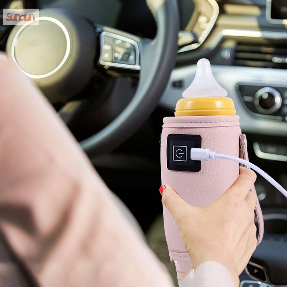 SUNDUN Phổ quát Vỏ cách nhiệt cho bình sữa trẻ em Da PU Thiết bị điều chỉnh Máy sưởi bình sữa cho trẻ sơ sinh Di động Gắn trên ô tô Máy hâm sữa USB Bình nước