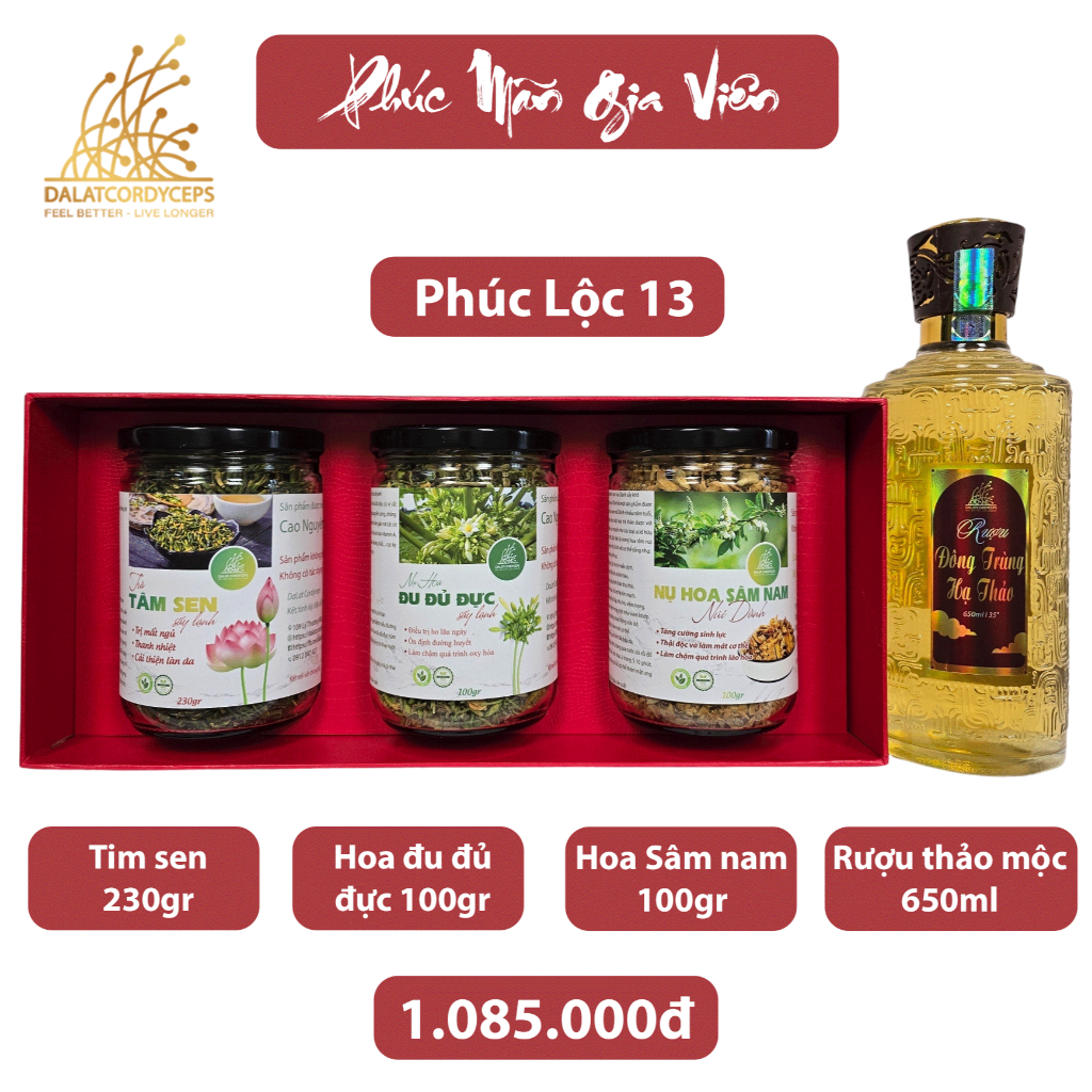 Set quà tết năm 2026 - Phúc Mãn Gia Viên từ thảo mộc thiên nhiên - Dalat Cordyceps - Hộp đẳng cấp