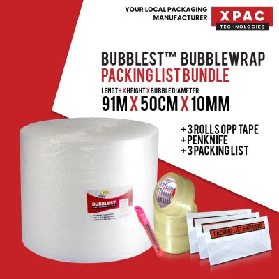 91m/20m/10m BubbLest™ [FREE PENKNIFE] Bubble Wrap + XBond™ OPP Transparent Tape + FREE Packing List Envelope Bubblewrap | Clingwrap | Plasticwrap | Cling Wrap | Plastic Wrap | Bubble Roll