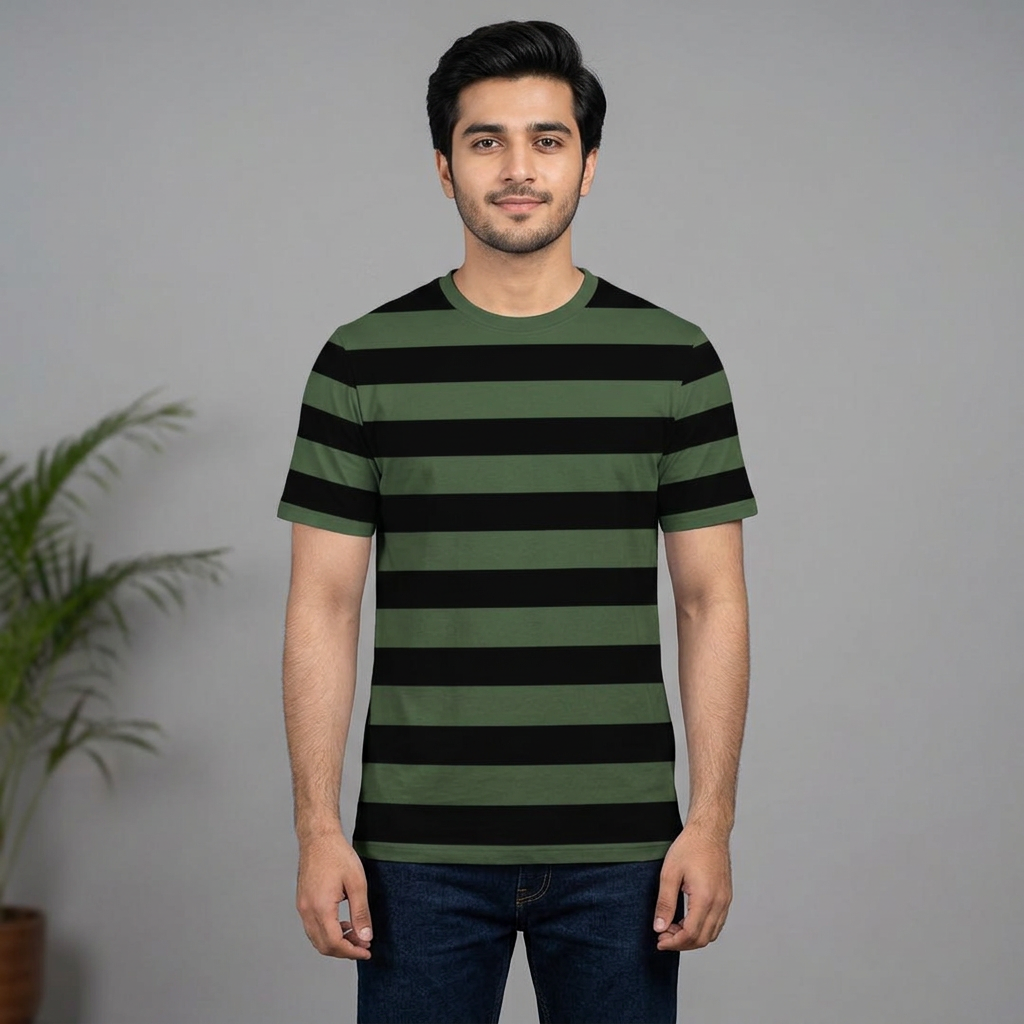 Ruku Garments |Short Sleeve Allover Lines Screen Printed T-Shirt