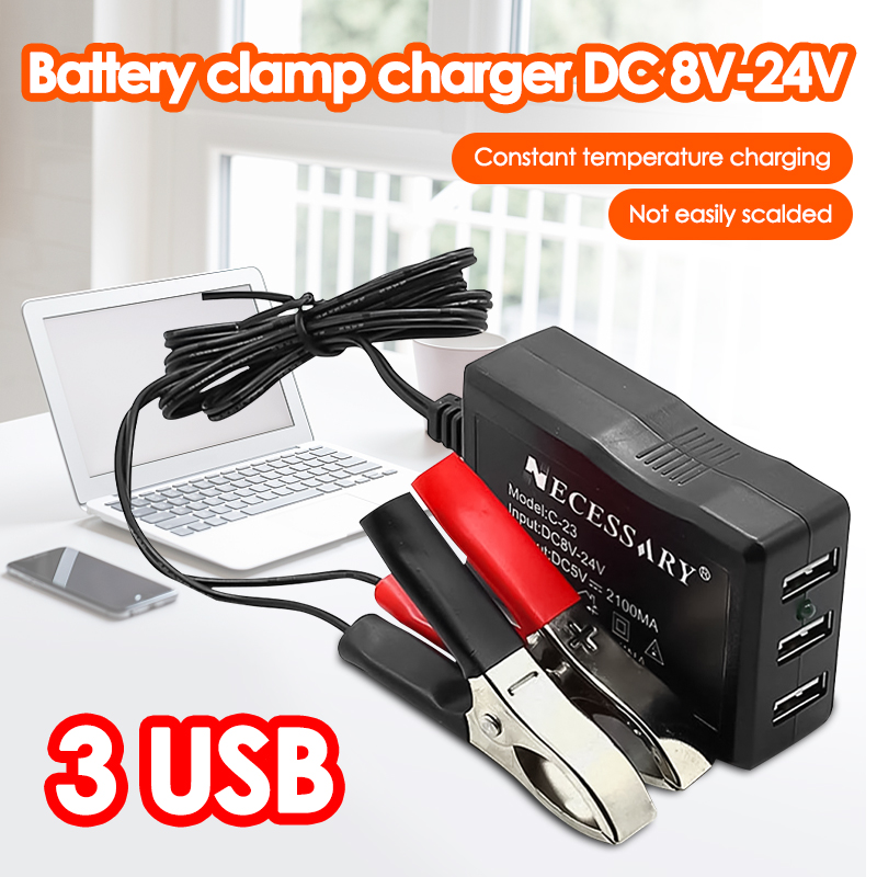 3USB Clip Charger for DC12V/24V - 5V 3A Output