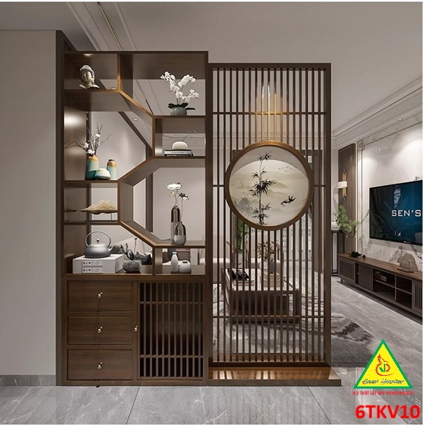 VÁCH NGĂN PHÒNG KHÁCH – NHÀ BẾP GỖ MDF PHONG CÁCH Á ĐÔNG HIỆN ĐẠI 6TKV10 - NỘI THẤT LẮP RÁP VIENDONGADV