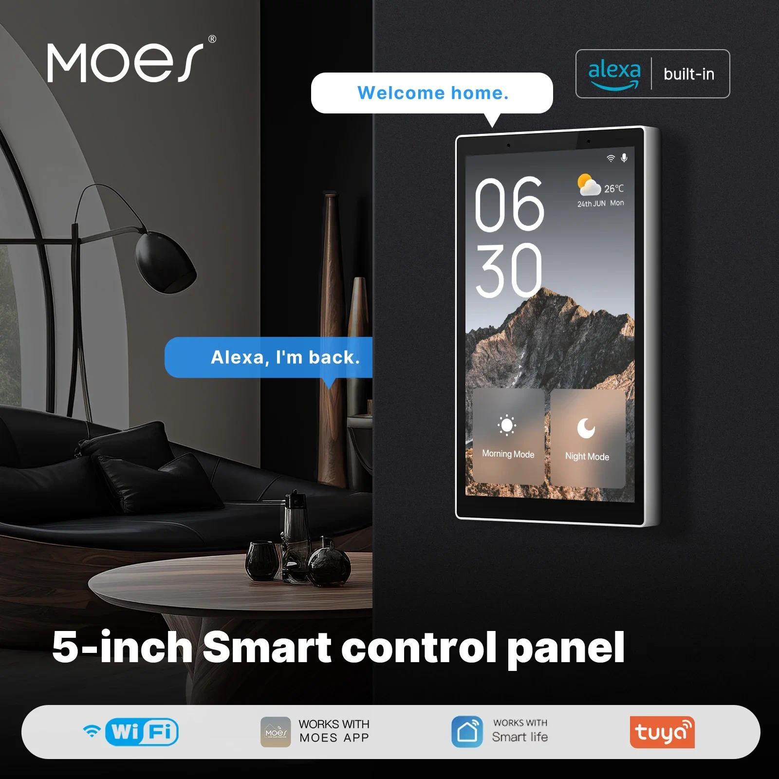 MOES Tuya Wifi Smart 5-inch Touch Screen US Center Control Panel Voice Control Alexa And ZigBee Gateway Built-in Scene Control ราคา 6,150 บาท*ส่งฟรี