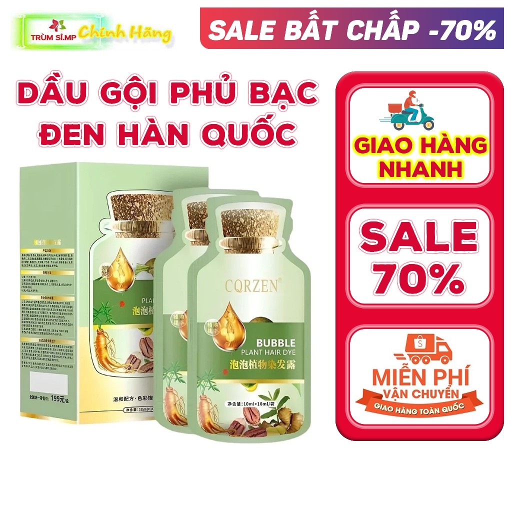 Dầu Gội Nhuộm Phủ Bạc Tóc Thảo Dược – Hộp 10 Gói 30ml – Dưỡng Tóc Óng Mượt, Lên Màu Tự Nhiên CÓ HOẢ TỐC