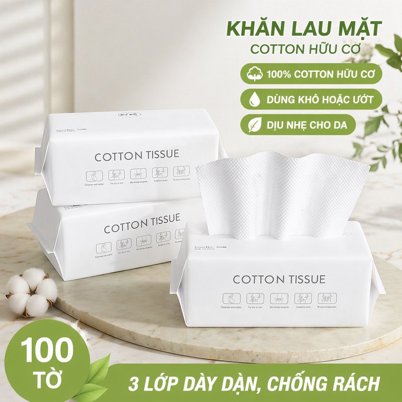 khăn mặt dùng một lần khăn lau khô cotton hữu cơ mềm mại tẩy trang chăm sóc da du lịch 100 tờ