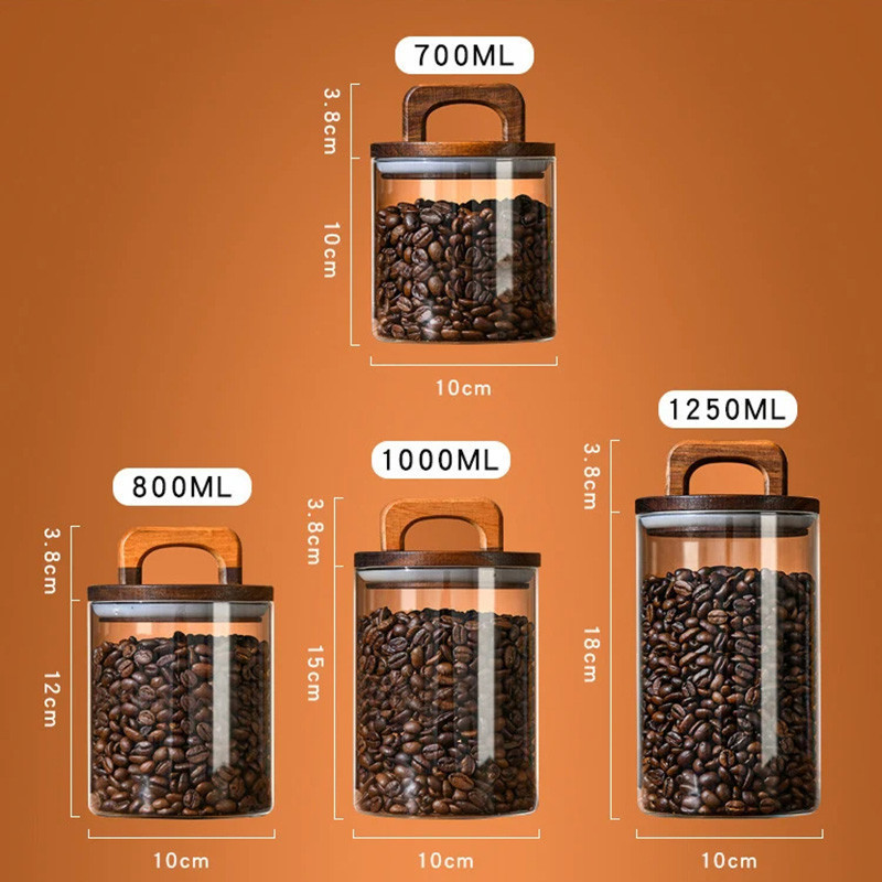 Nắp Gỗ Bình Thủy Tinh Kín Hơi Hộp Đựng Thực Phẩm Trà Cà Phê Bảo Quản Nhà Bếp Chai Bình Kín Căn Cứ Kẹo Bình