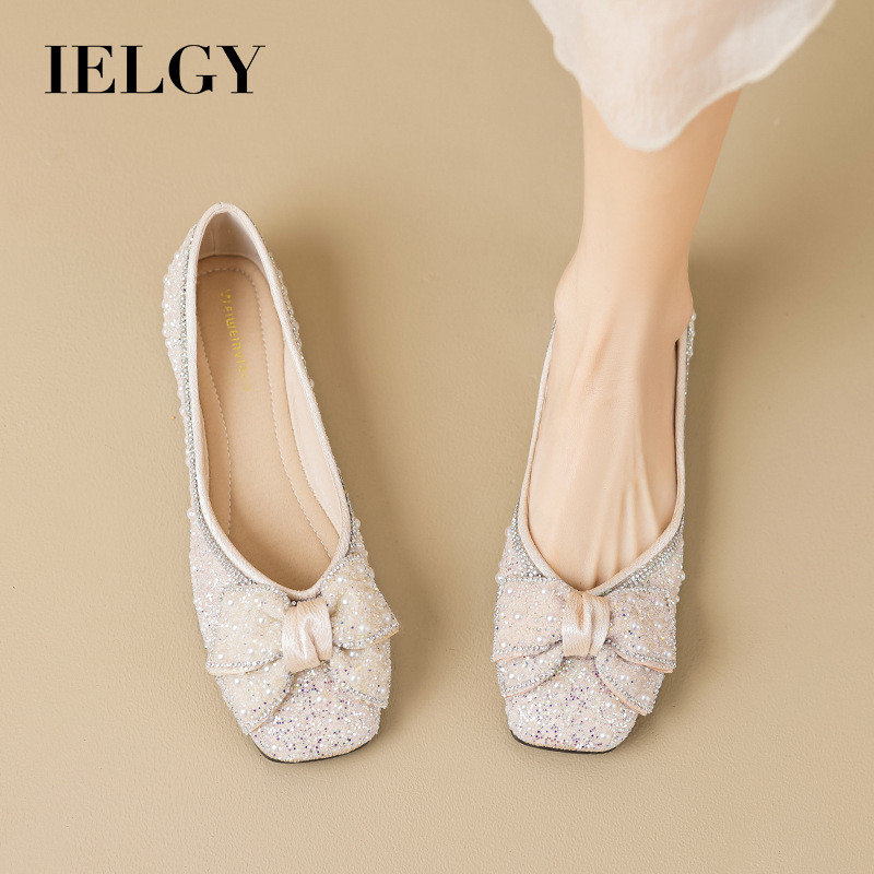 IELGY Pointed toe rhinestone women's bow slip-on flat mules women's plus size ราคา 1,030 บาท*ส่งฟรี