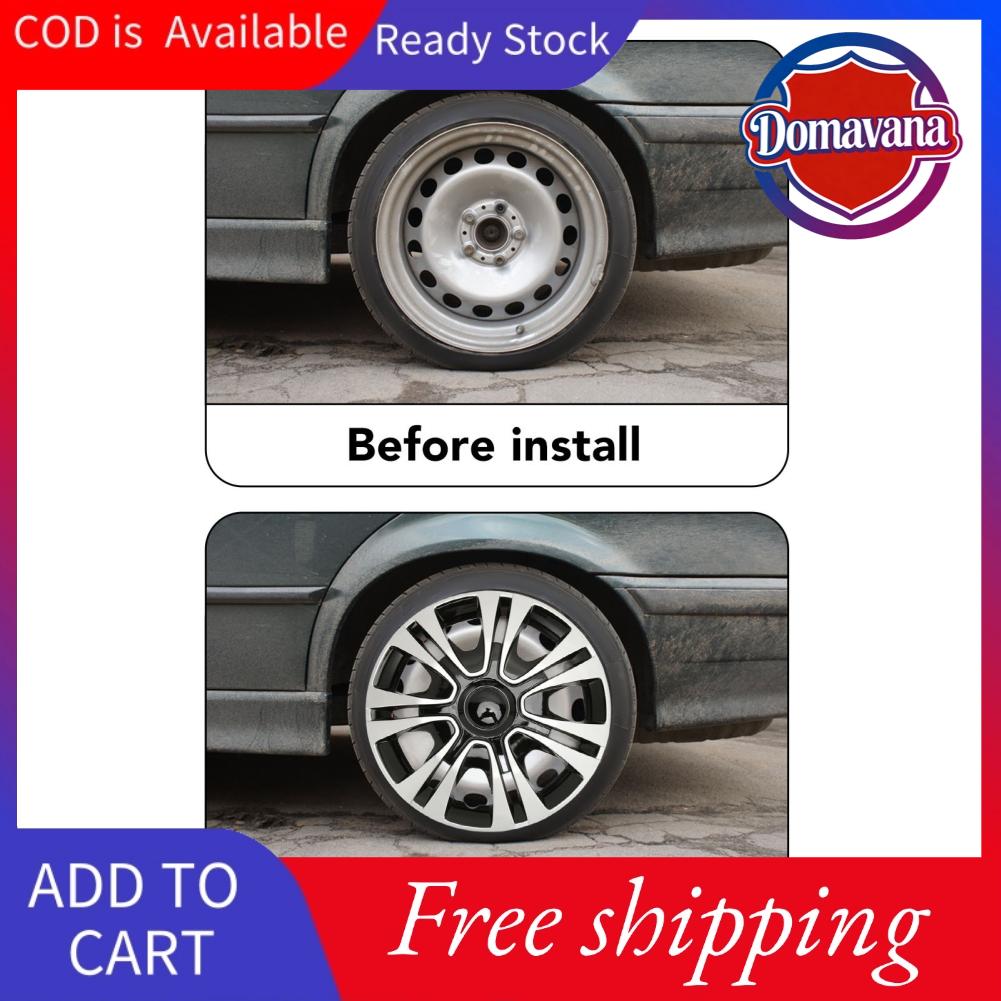 Domavana Bánh xe Hub Cap Trim Cover 4 chiếc Đen Bạc Hub Cap Lắp đặt dễ dàng Chắc chắn cho Ô tô Xe tải Vans Bánh xe thép 13 inch Giá 596,000 Đồng*Miễn phí vận chuyển
