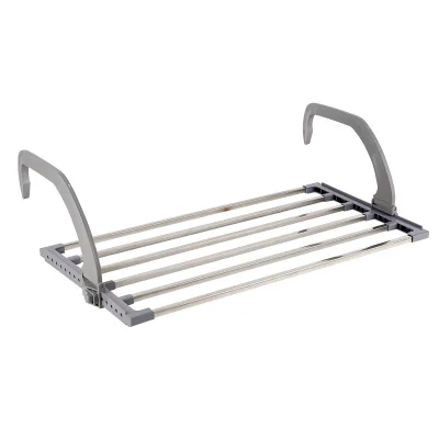 Stainless Steel Clothes Drying Rack Hanger Foldable Folding Towel Laundry Hanger Balcony Window Fence grey color