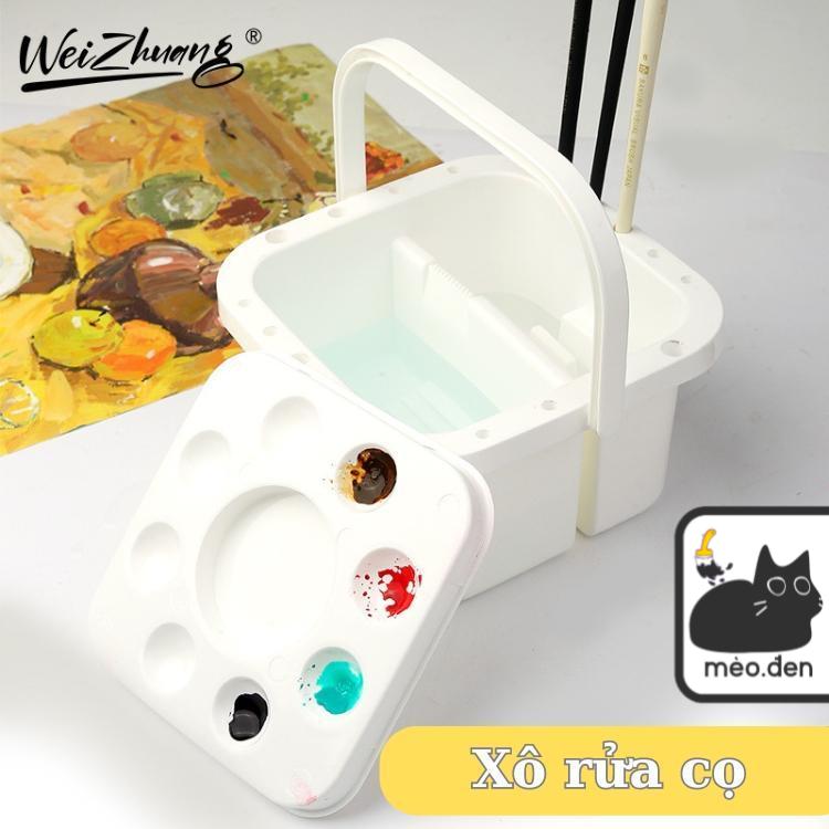 Xô rửa cọ vẽ kèm palette đa năng 2in1 WeiZhuang - Hoạ cụ Hakuart