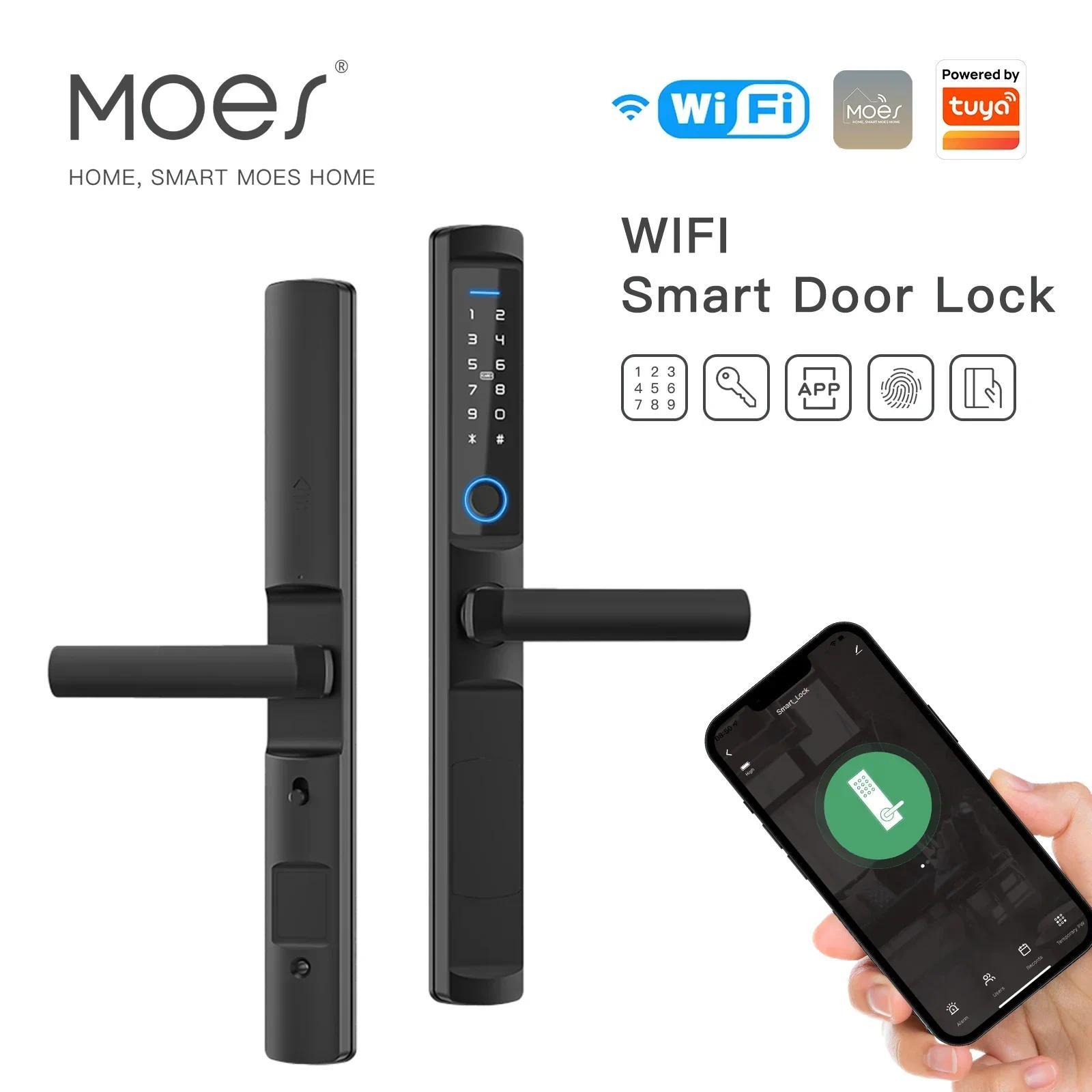 MOES Waterproof Tuya Wifi Smart Narrow Side Fingerprint Password Card Aluminum Door Lock For Aluminum Glass Push Pull Door ราคา 3,525 บาท*ส่งฟรี