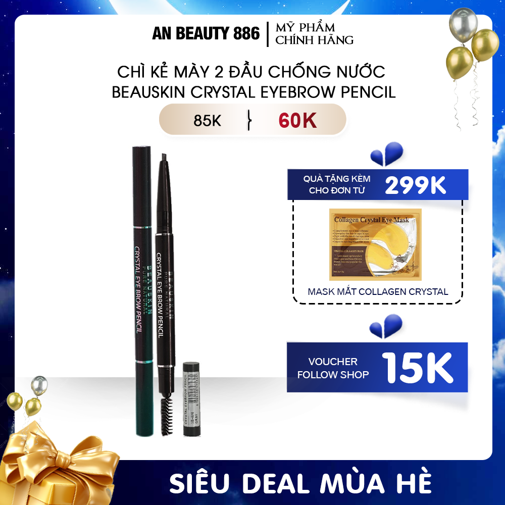 Chì kẻ mày 2 đầu lâu trôi, chống nước Beauskin Crystal Eyebrow Pencil