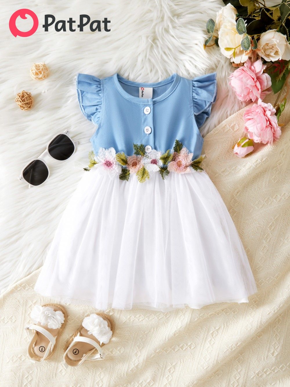 Váy nữ thường ngày patpat ngắn tay Polyester Đầm trẻ em 1 cái
