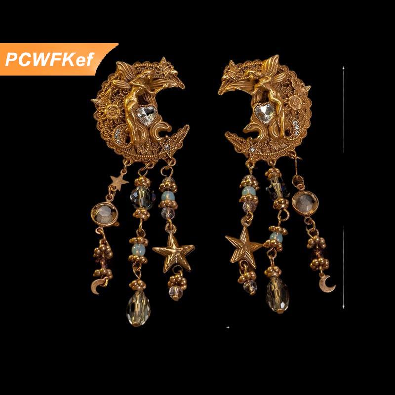 【PCWFKef】 ต่างหูแนววินเทจหลากองค์ประกอบรูปหัวใจดวงดาวดวงจันทร์เทพธิดาสำหรับผู้หญิงสวมใส่ในชีวิตประจำวันอุปกรณ์เสริมสำหรับงานปาร์ตี้เต้นรำของขวัญที่ดีที่สุด ราคา 243 บาท*ส่งฟรี