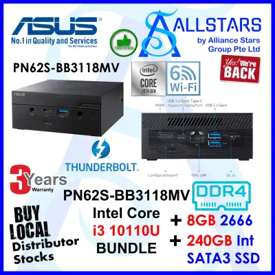 (ALLSTARS : We are Back / Mini PC NUC Promo) ASUS PN62 / PN62S-BB3118MV or PN62S-BB3089MV Core i3 + 8GB DDR4 RAM + 240GB SSD + Unactivated MS Win10 Home (No Key) BUNDLE (Intel i3 10110U / WIFI6 / BT5.0 / GBE LAN / HDMI + VGA Mini PC) (Warranty 3yr AVTK)