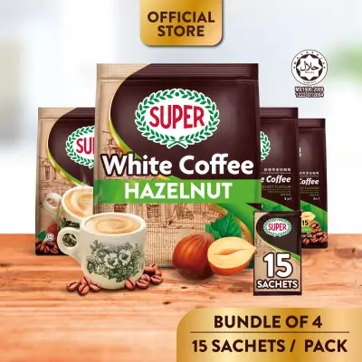 SUPER Hazelnut Instant 3in1 White Coffee, 15 sachets (Bundle of 4)