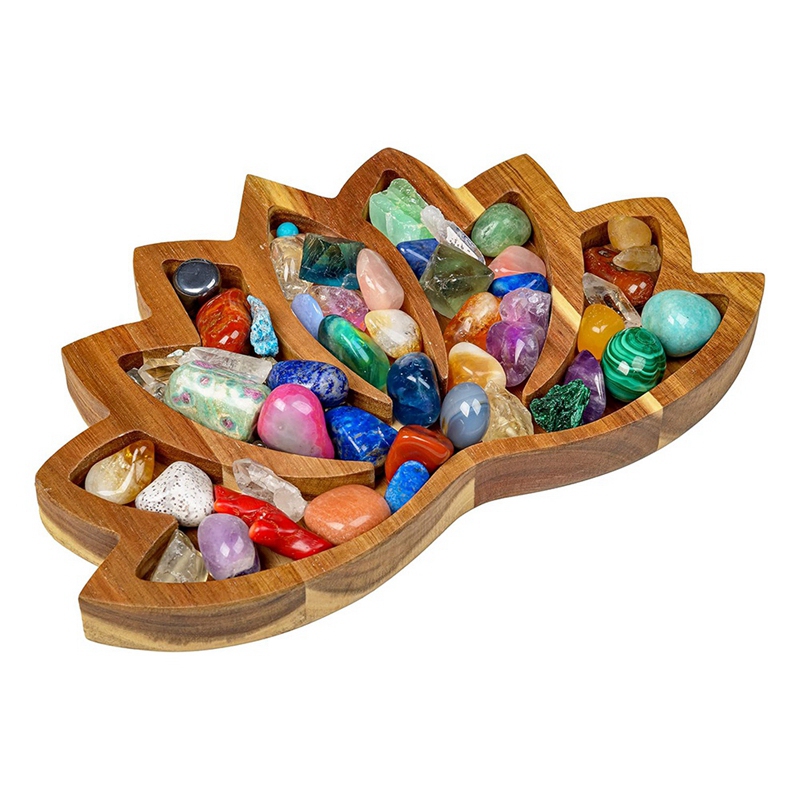 [Waanon]Lotus Crystal Display Tray Wooden Lotus Crystal Tray for Stones Crystal Holder for Rock Display Wooden Crystal Holder Lotus Stone Bowl Organizer Crystal Organizer Bowl for Jewelry for Stones Display Shelf
