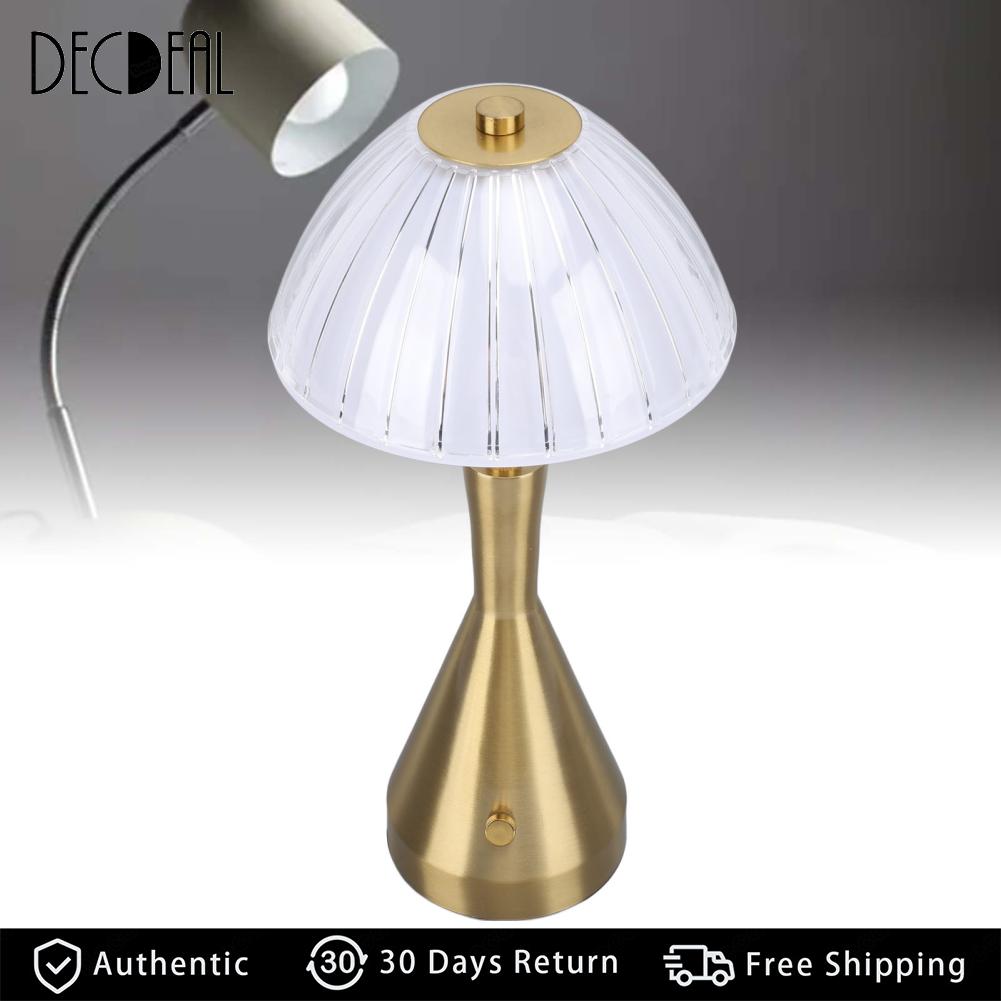 Decdeal Cordless Crystal Bedside Lamp Rechargeable 3 Color Mode Touch Dimmable Bedroom Lamp Decorative for Restaurant Dining Table