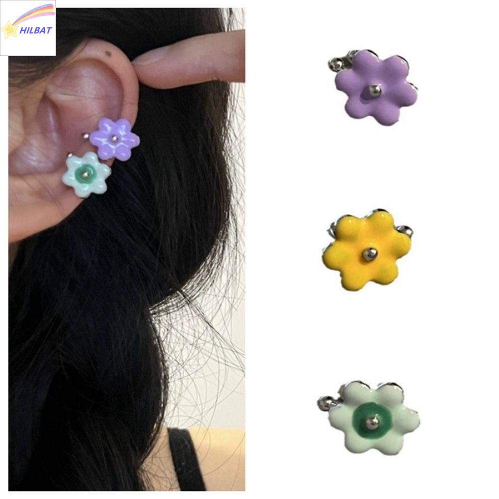 HILBAT Phong cách Hàn Quốc Bông tai kẹp hoa Bông tai không xỏ Phụ kiện trang sức Kẹp xương tai tráng men Tiệc tùng Thiểu Số Khuyên tai Y2K Quà Tặng Con Gái