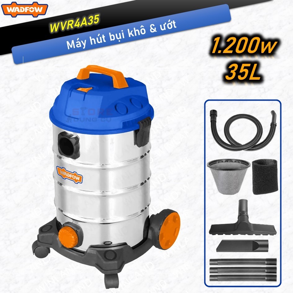 Wadfow Wvr4A35 Vacuum Cleaner, 35L Wet and Dry Vacuum Cleaner with 1200W Capacity, 18Kpa Suction Pressure
