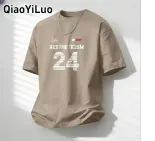 Qiaoyuluo Áo phông nam áo thun ngắn tay dáng rộng thường ngày áo thoáng khí thoải mái in thời trang unisex