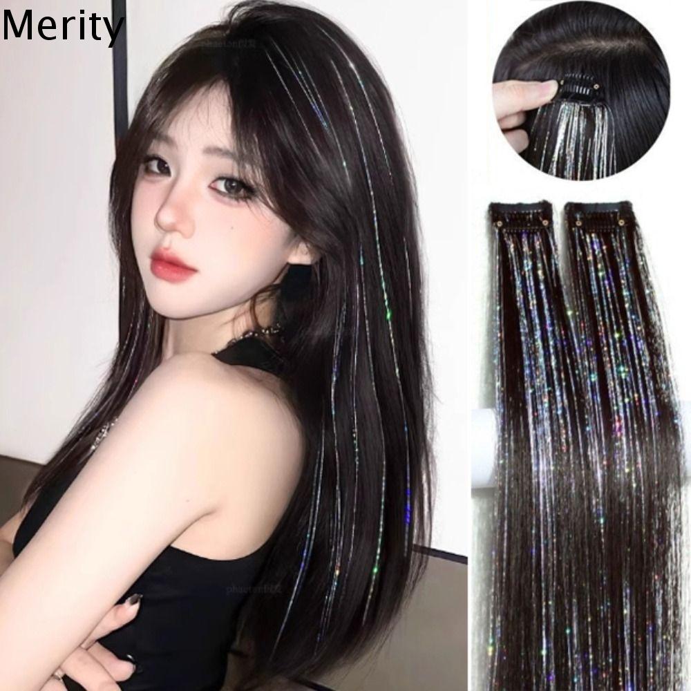 MERITY Lấp lánh Kim tuyến tóc lấp lánh Dazzles Tóc lấp lánh Tóc Thẳng Dài Dụng cụ bện tóc Vô Hình Tóc nối tổng hợp Phụ nữ