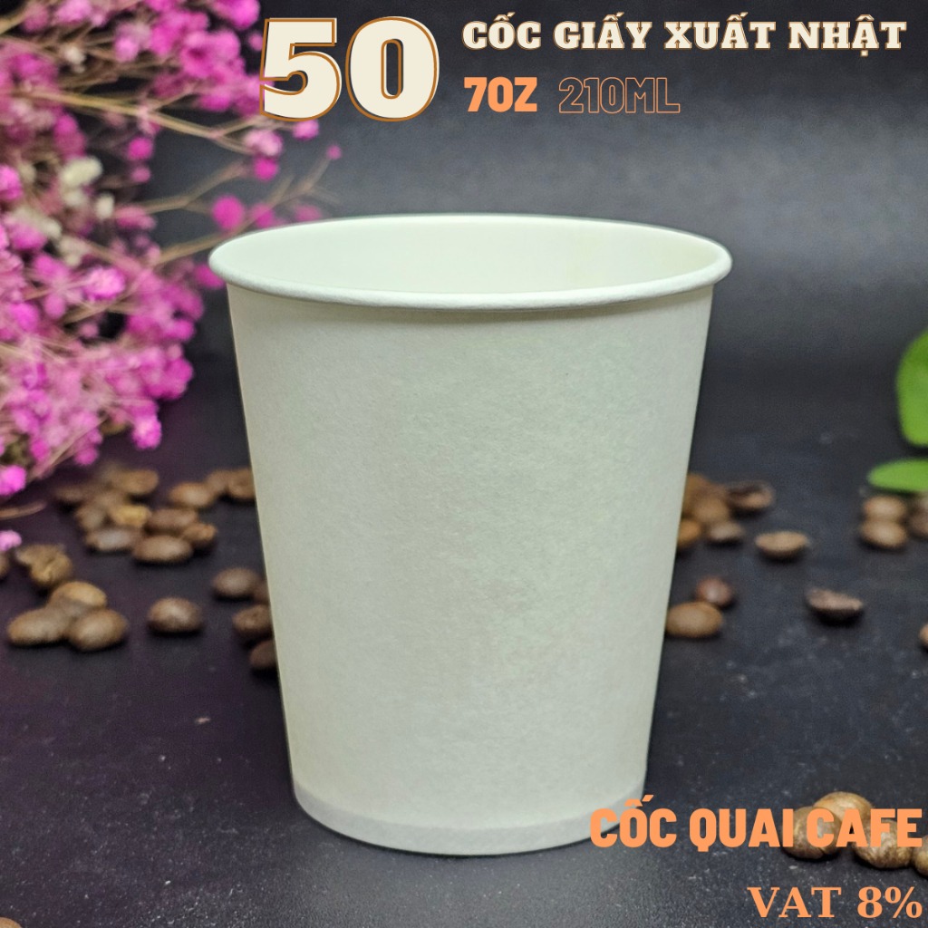 Combo 50 cốc giấy màu trắng 210ml - 7OZ , Ly giấy dùng 1 lần 50pcs / 1 túi, cho nhân viên văn phòng, bệnh viện. bán buôn.