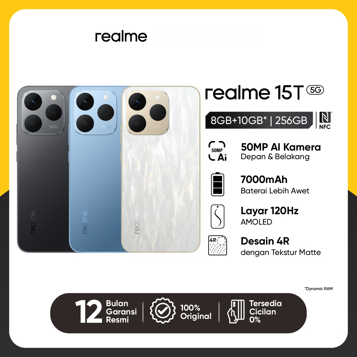 [NEW] Realme 15T 5G [8/128GB] [8/256GB] - 50MP Front & Rear AI Camera | 7000mAh Battery | 120Hz Amoled Display Harga  4,999,000 Ringgit*Penghantaran Percuma