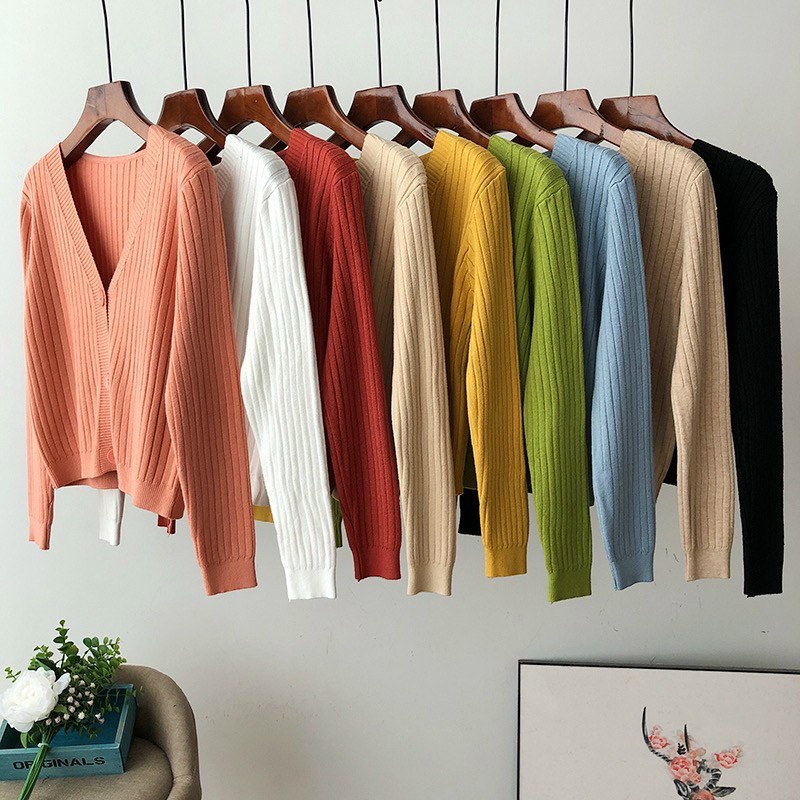 Áo cadigan len 3 khuy giữa, Khoác len dài tay khuy nhựa AK1410 - NhiNhiShop