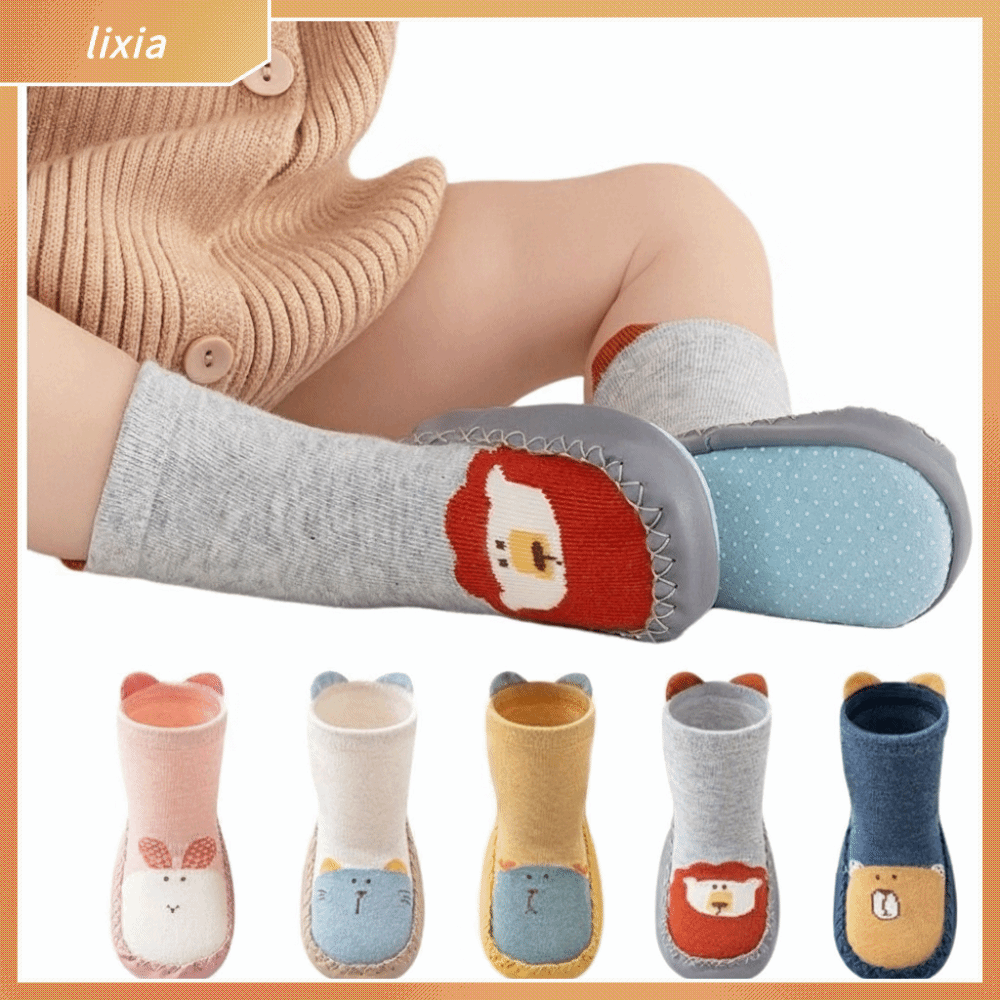 LIXIA A Pair Chống trượt Tất và dép cho bé Thoải mái Thiết kế hoạt hình Tất cho trẻ nhỏ Đế mềm Giày đế mềm Quần áo trẻ nhỏ