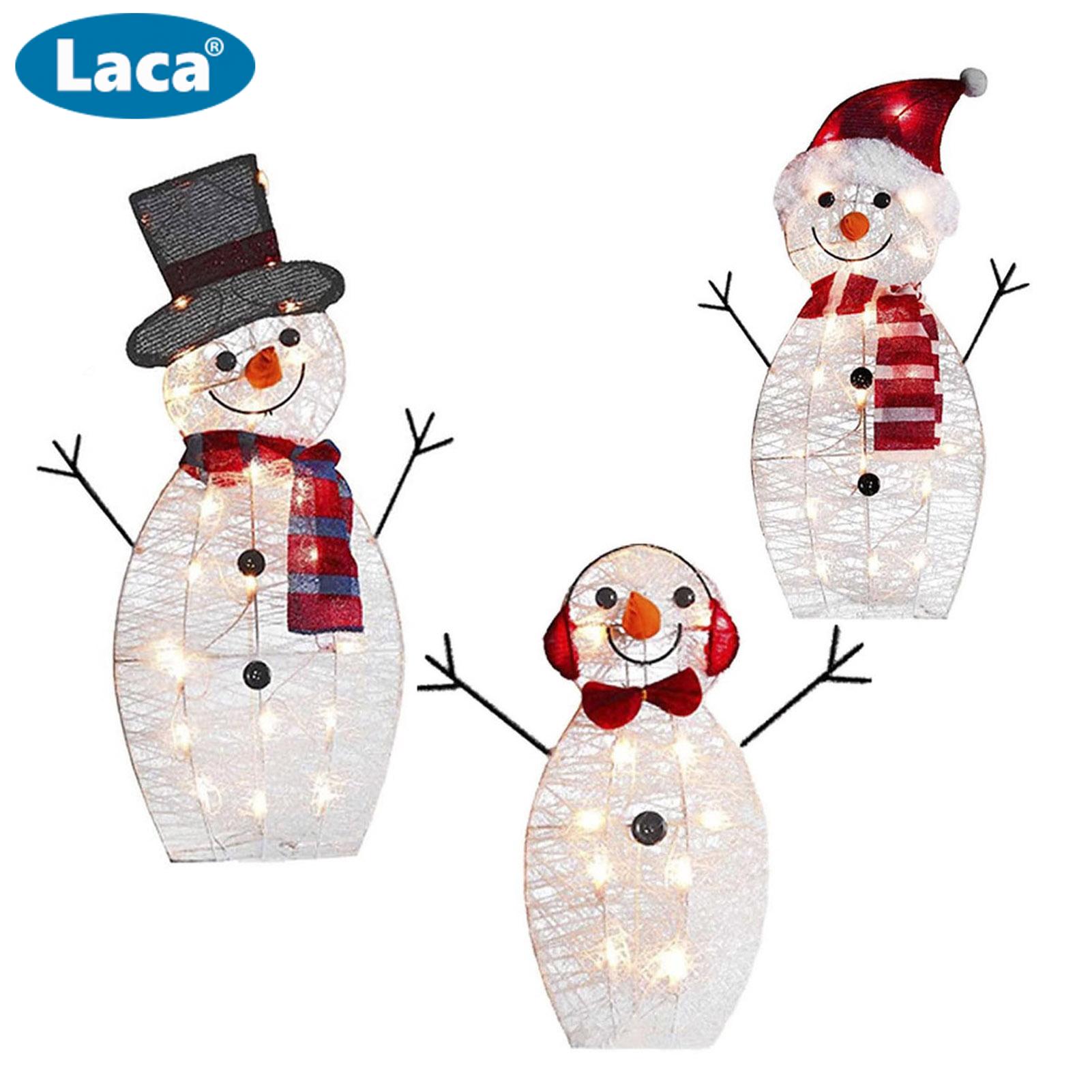 LACA Snowman Family Outdoor Decor Christmas Snowman Yard Decoration 3-piece Lighted Christmas Snowman Family Set for Outdoor Garden Decor Festive Winter Ornament for Yard Lawn Display