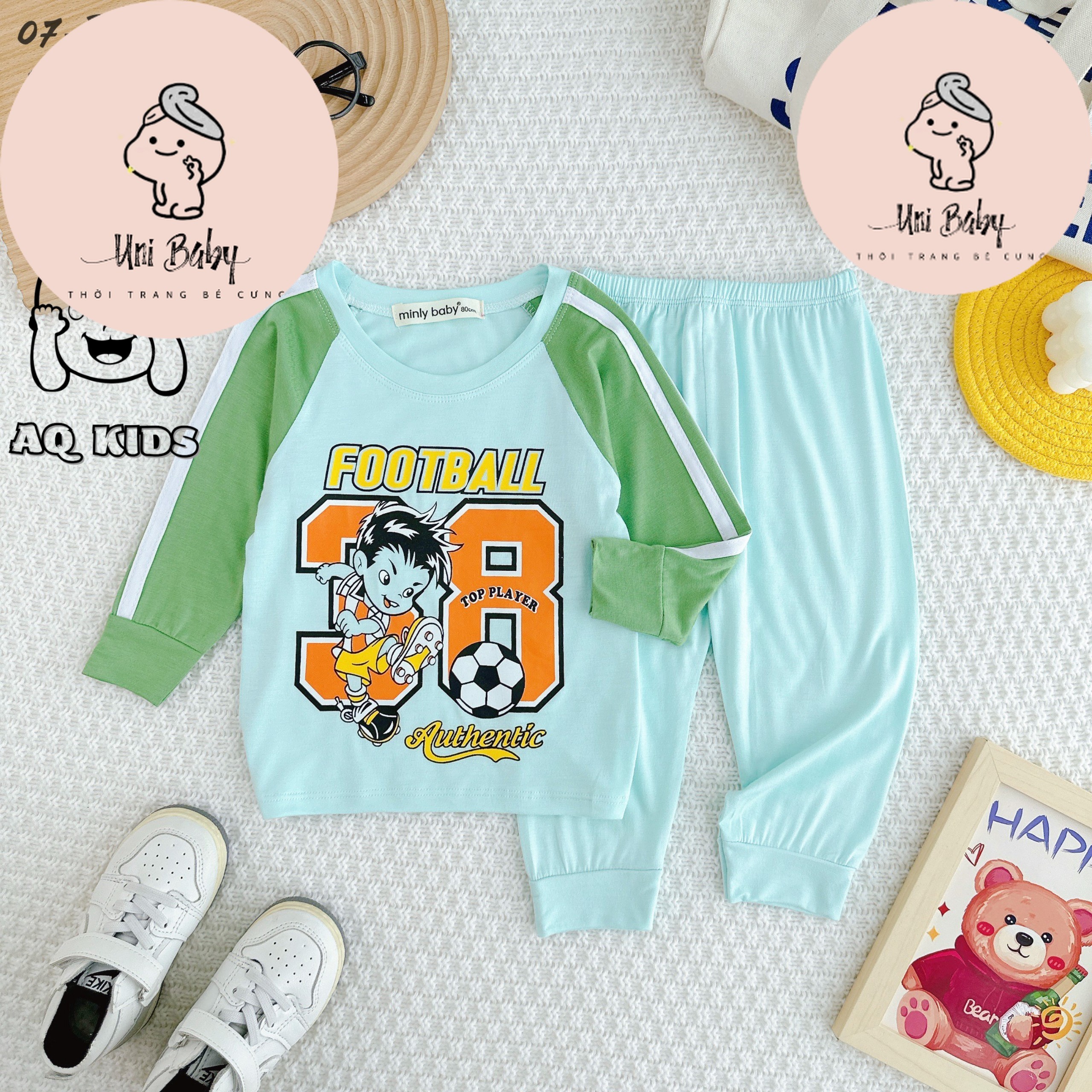 [7-29KG] Đồ Bộ Dài Tay Bé Trai Vải Thun Lạnh Hàng Minly Baby Chính Hãng Size Đại Unibaby  -  B