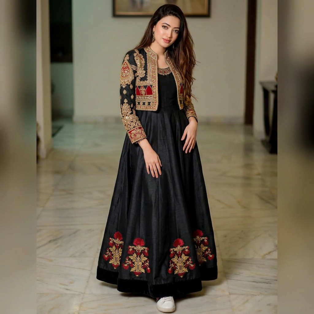 Stitched Heavy Embroidered Maxi with Koti (Separate Coaty) Party Wear Maxi Dresses For Women/Summer Collection/Wedding Dress For Women