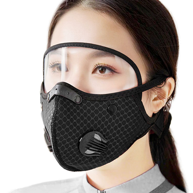 Black face mask with transparent protective visor
