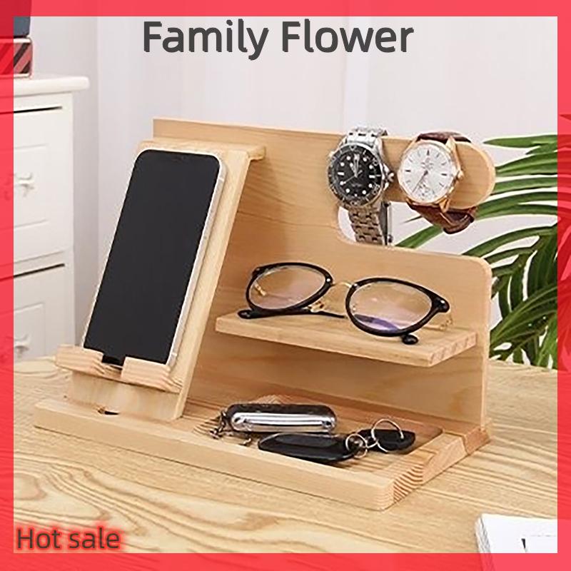 Family Flower Flash Sale ที่วางโทรศัพท์ข้างเตียงทำจากไม้ทำจากไม้กระเป๋าสตางค์ที่วางนาฬิกาที่เก็บของแบบมัลติฟังก์ชันสำหรับวาเลนไทน์ ราคา 386 บาท*ส่งฟรี