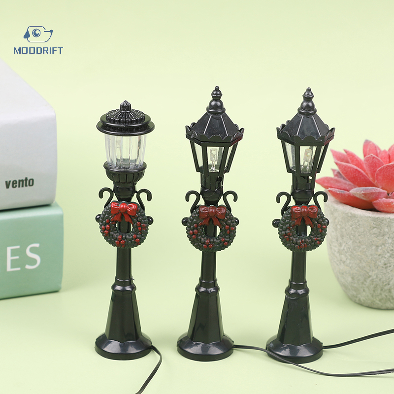 MOODRIFT 4 cái bộ giáng sinh mini ánh sáng đường phố Mô hình nhà búp bê đèn đường micro-cảnh quan phụ kiện Vườn Cổ Tích