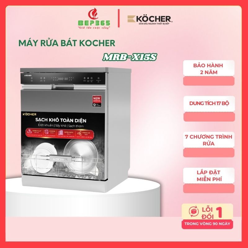 Máy Rửa Bát Kocher MRB-X15S – 17 Bộ Bát Đĩa – 7 Chương Trình Rửa – Sấy Khí Tươi Bảo Quản 7 Ngày