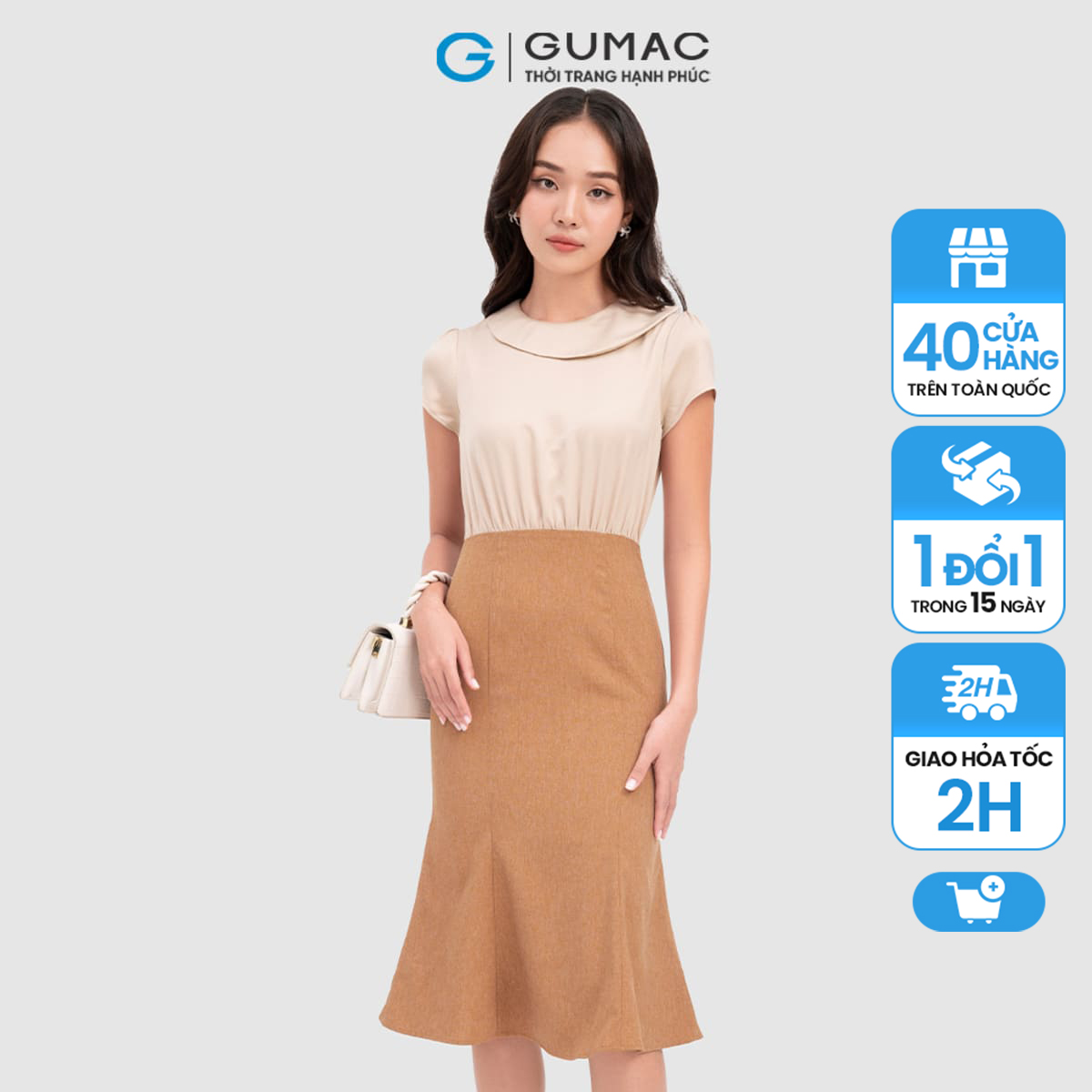 Đầm đuôi cá phối lụa thời trang gumac dc11070