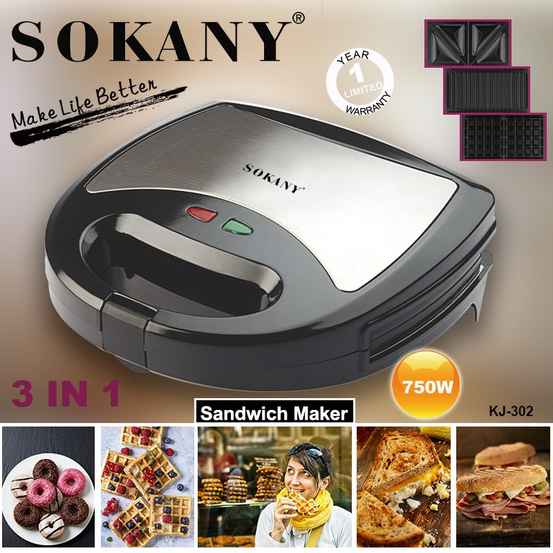 Máy làm bánh kẹp máy làm bánh sandwich tiện dụng 3 in 1- sokany 302