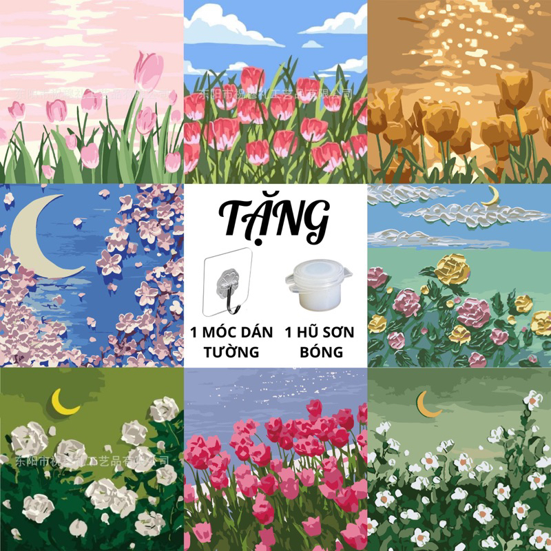 [MUA 1 TẶNG 2] TRANH TÔ MÀU SỐ HÓA CÁC LOÀI HOA  | SIZE 20X20 ( CĂNG SẴN KHUNG, TRANH, CỌ, MÀU )