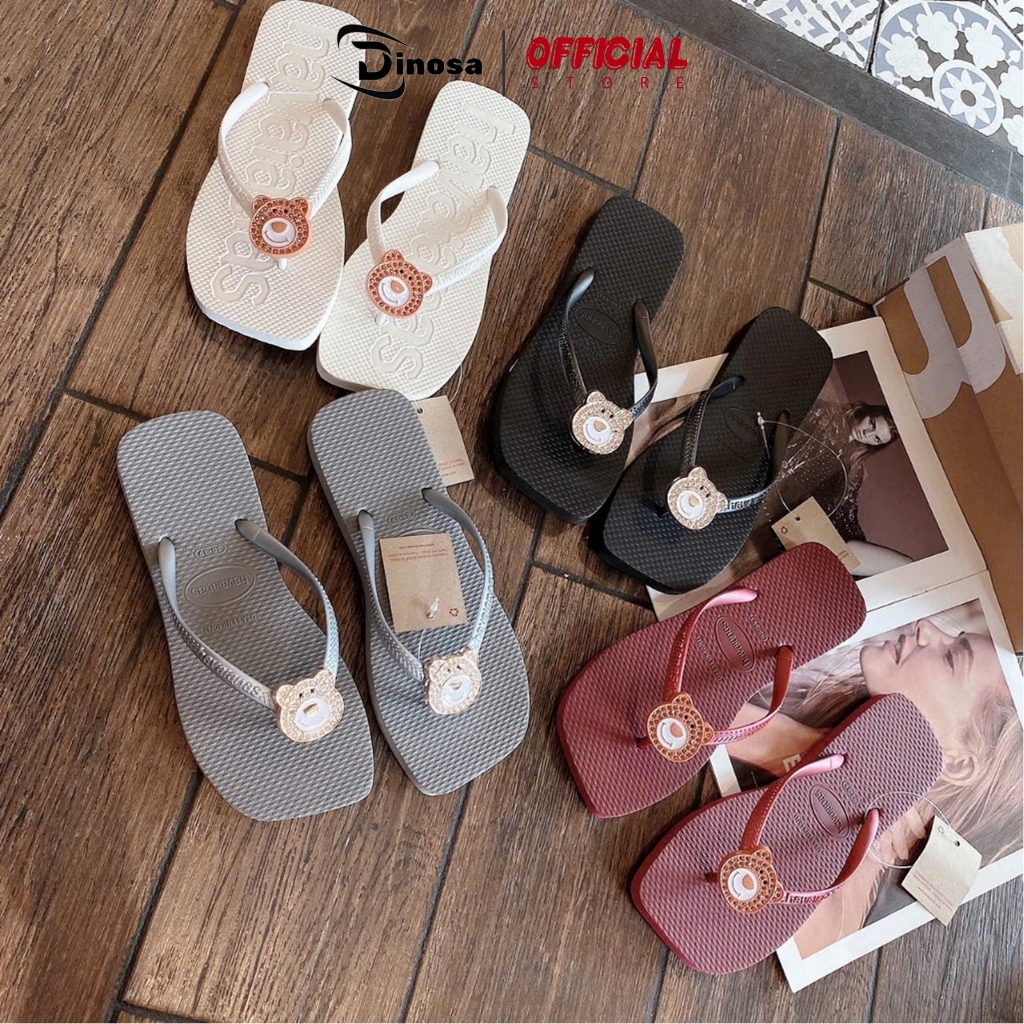 Dép kẹp nữ,dép xỏ ngón phối hình gấu dâu thiết kế trẻ trung màu sắc đa dạng.