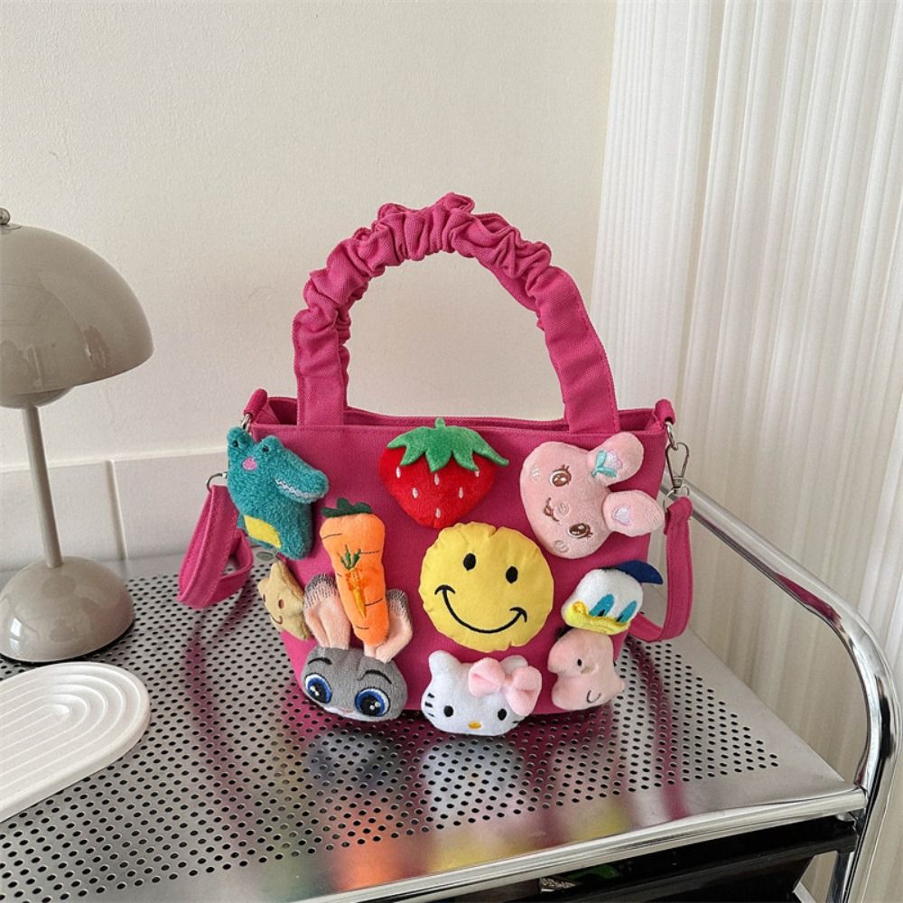 VJDA Hoạt hình dễ thương Túi Tote Vải Bố Tay cầm trên Búp bê vải lông Túi mua sắm Chất lượng cao Sức chứa lớn Túi vải - 3