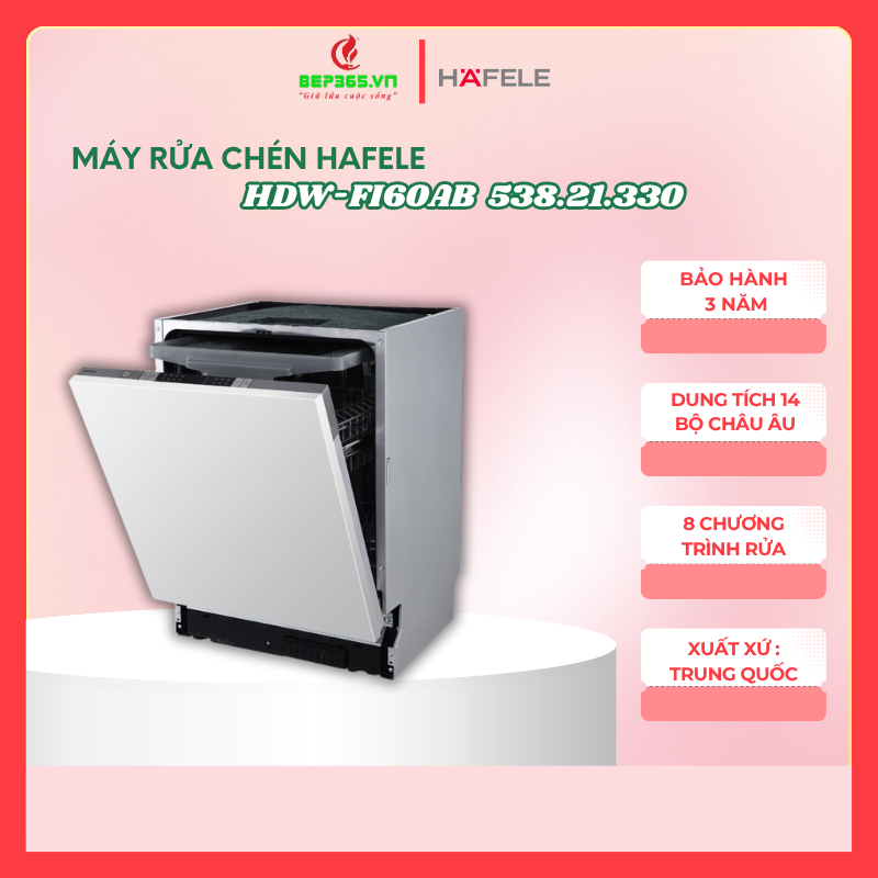 Máy Rửa Chén Âm Toàn Phần Hafele HDW-FI60AB 538.21.330 – 14 Bộ – Làm Khô Tăng Cường, Màn Hình LED Hiện Đại – Lắp Đặt Miễn Phí Chính Hãng