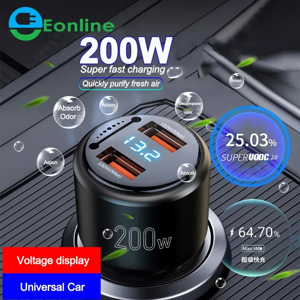 Eonline 3D sạc điện dùng trên xe hơi 200W Cổng USB kép 100W sạc nhanh đa chức năng ion âm máy lọc kh