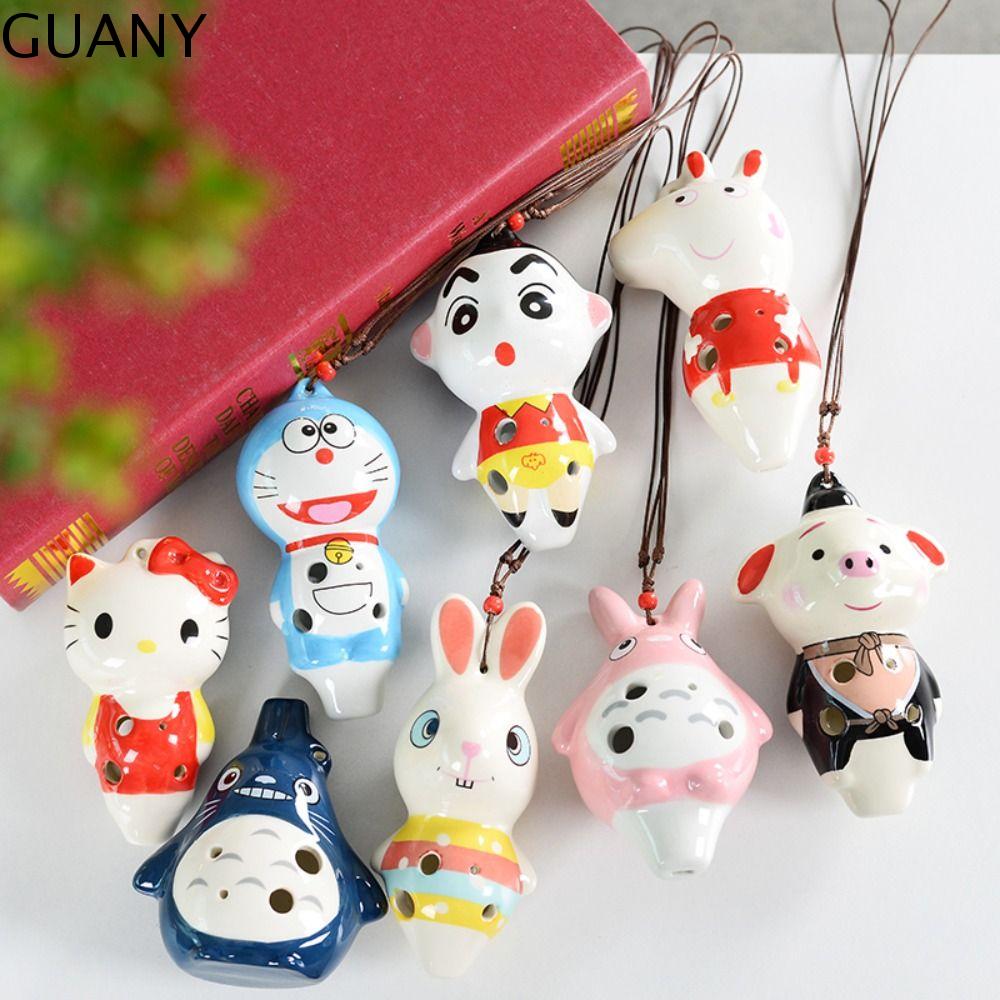 GUANY Tông Alto C Ocarina 6 lỗ Nhân vật hoạt hình Vẽ Tay Sáo Ocarina Di động Nhỏ dễ thương Ocarina bằng gốm Nhạc cụ