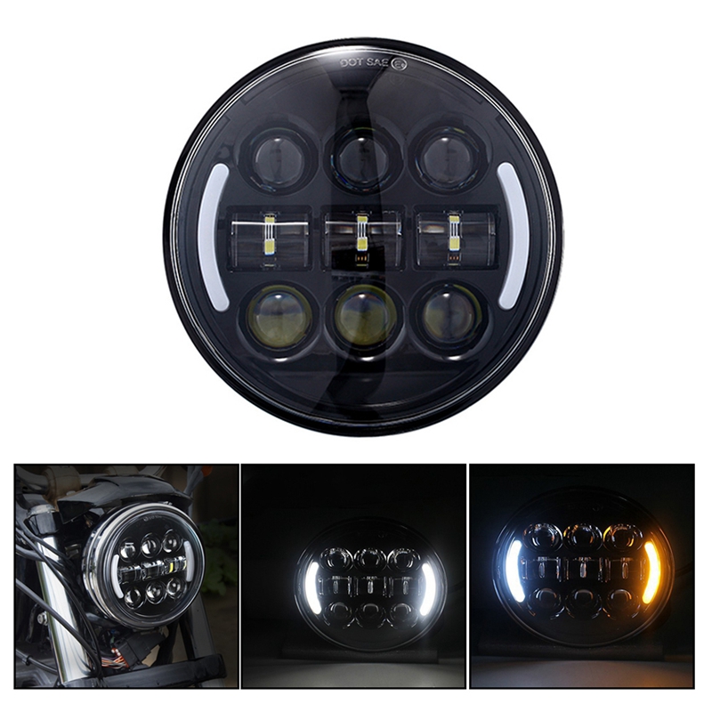 (HFJU) 45W 5.75 Inch Motorcycle Headlight LED Round Head Light Lamp High Low Beam Projector with DRL Turn Signal Light