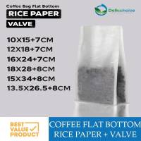 (PACK) Standing Pouch Flat bottom Ziplock White rice tissue paper coffee bag valve 18 x 28 cm