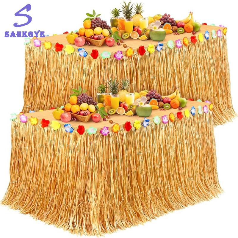 greatbuy666-For Luau Birthday Summer Beach Party Decorations 2 Pcs for Luau Grass Table Skirt Hawaiian Style Table Skirt ราคา 556 บาท*ส่งฟรี