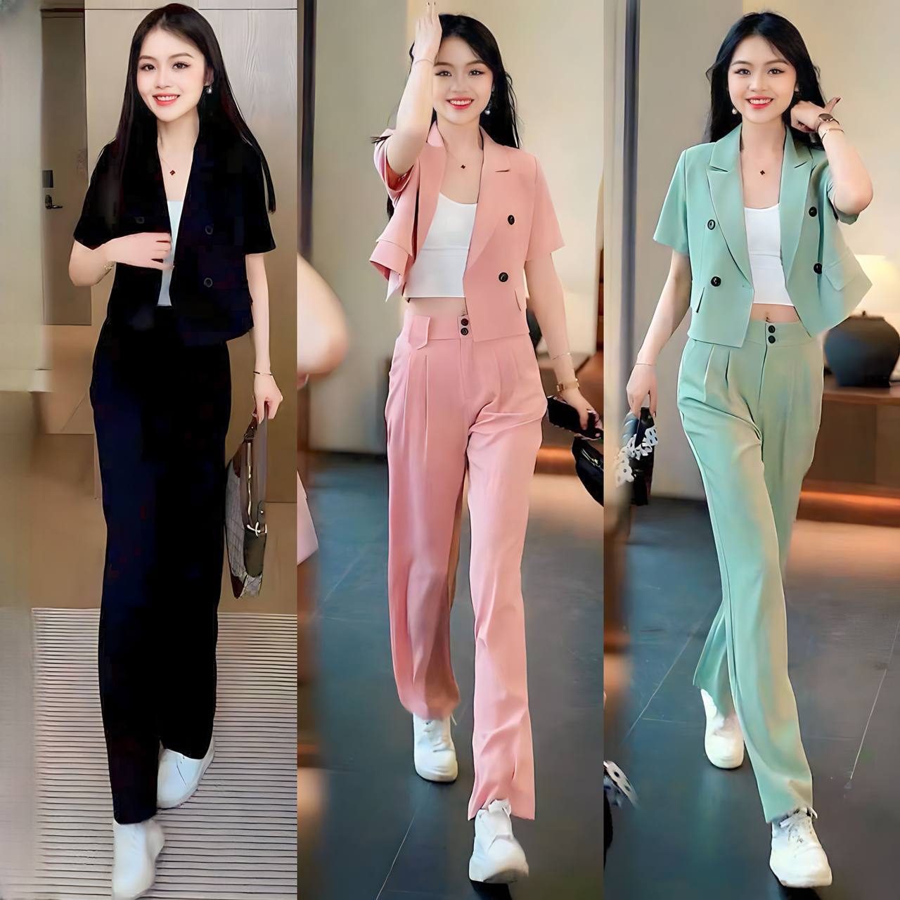 Set bộ lụa vest quần ống rộng cao cấp dạo phố chụp ảnh công sở by4613